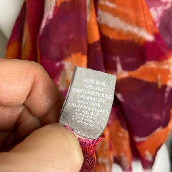 J.Jill  Large Scarf 90% Wool 10% Silk Burgundy & Orange - Picture 4 of 6